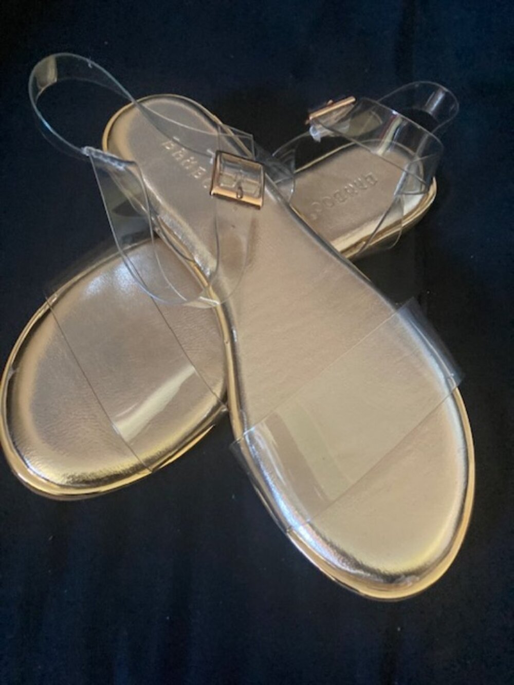 Fun Bamboo Clear Flat Sandals w/Gold Footbed NWB....7